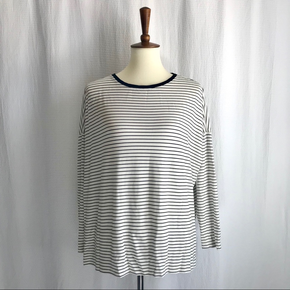 ANN TAYLOR LOFT Striped Sleeved Soft Knit Shirt